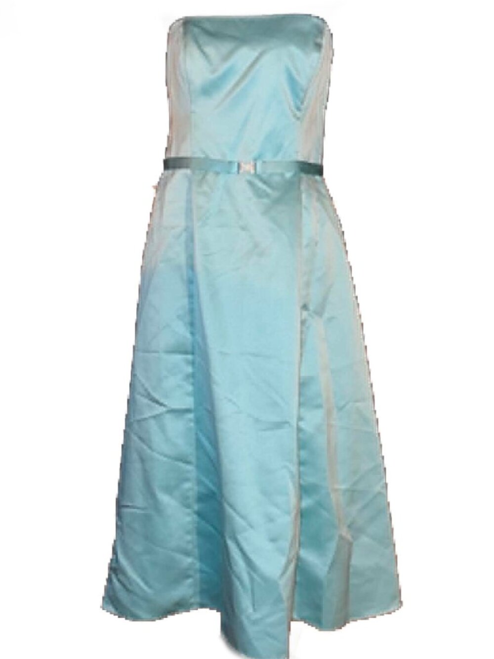 Michelangelo Dress Women’s 10 Aqua Blue Strapless Satin A Line Formal Gown Belt